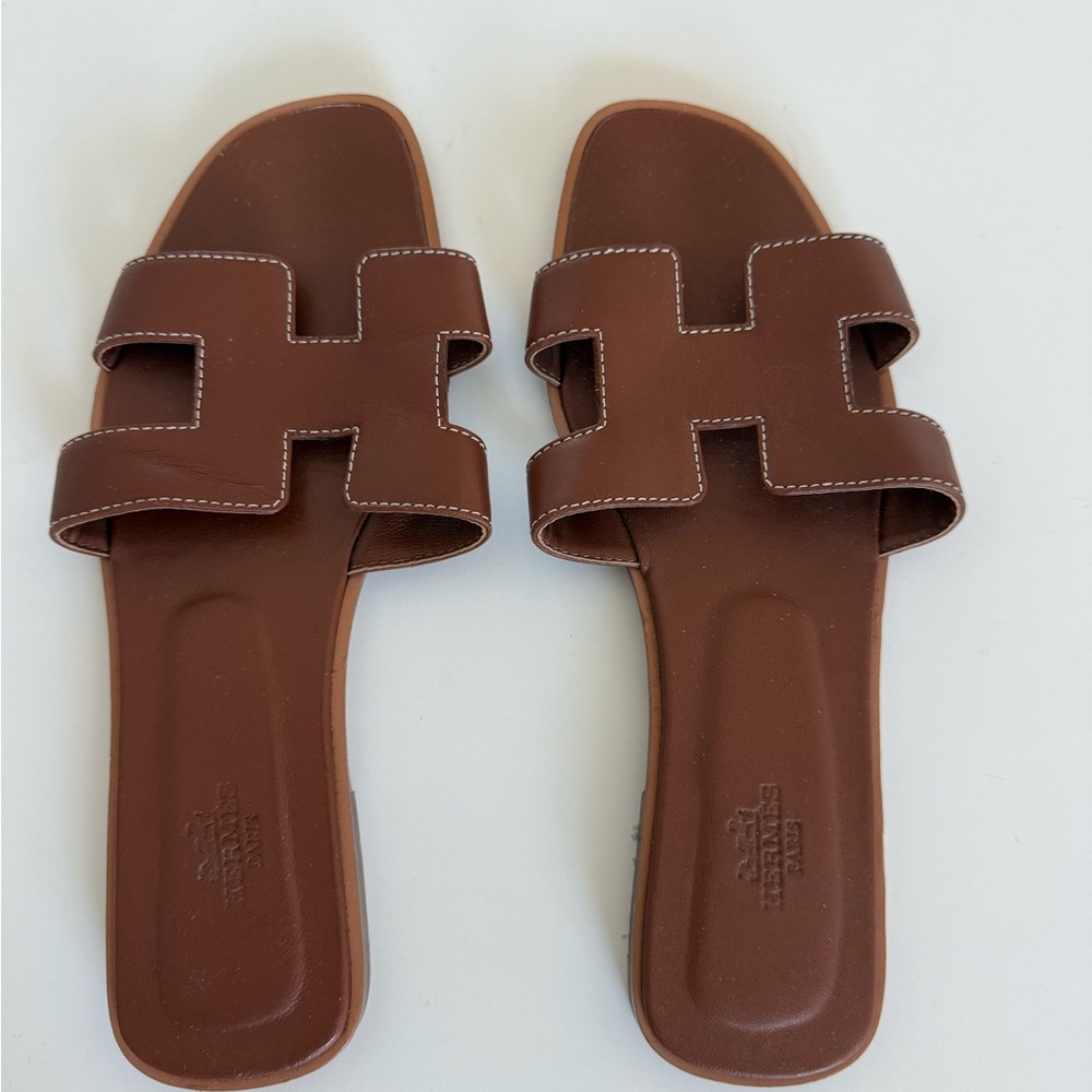 Hermes Brown Leather Sandals